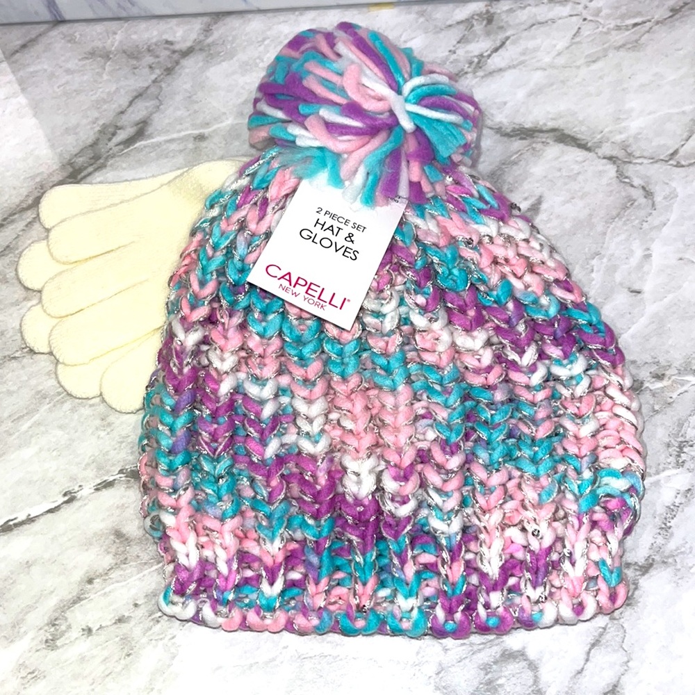 NEW Capelli hat and gloves set pink purple
